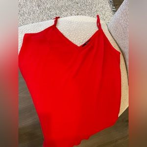 Red Silky Sleeveless V-Neck Blouse Adjustable Straps Size Small